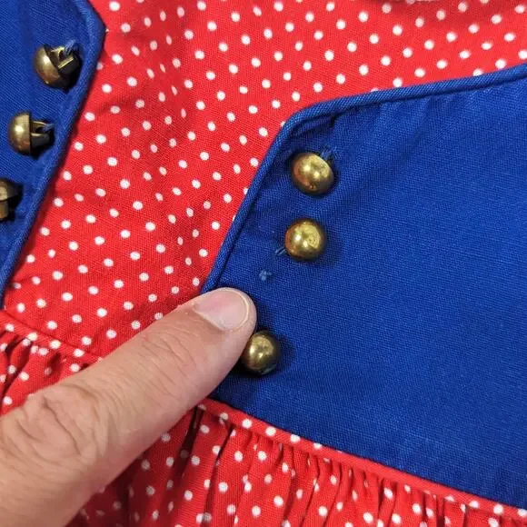 Vintage Kate Greenaway Dress Baby Girls Size 12m Red Polka Dot - Picture 4 of 5